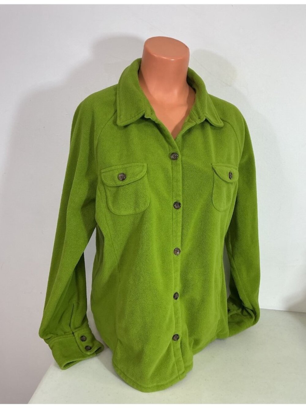 Lands End Heavy Green Fleece Shirt Womens XL
